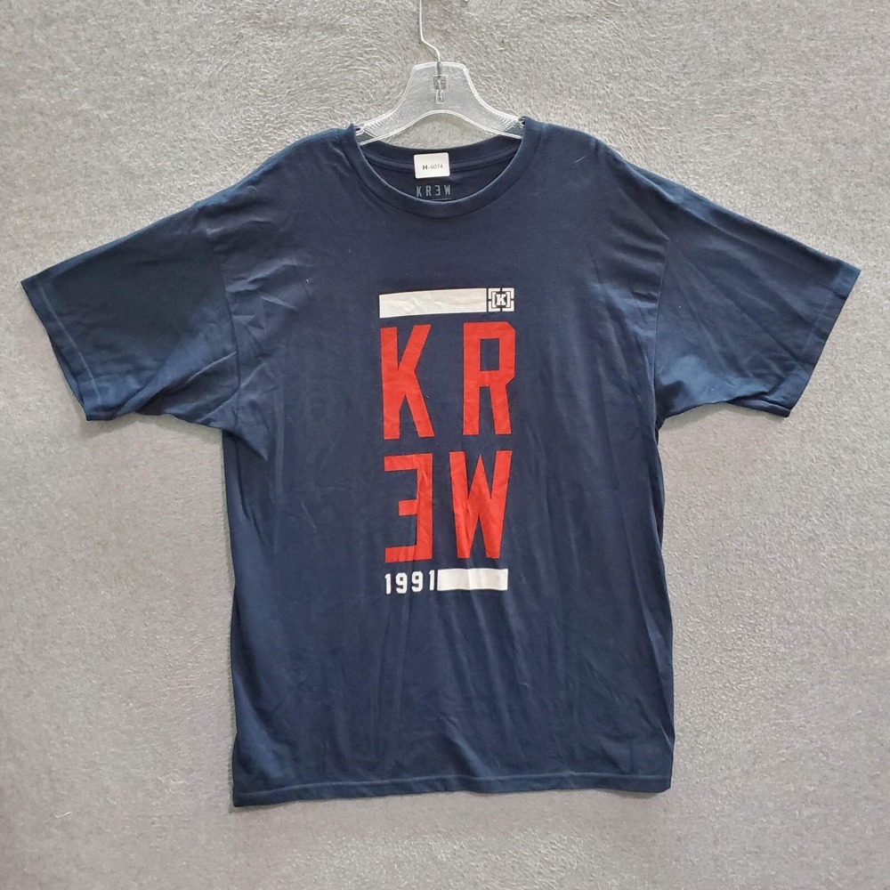 KR3W Men T-Shirt Large Navy 1991 Graphic Short Sleeve Crew Neck